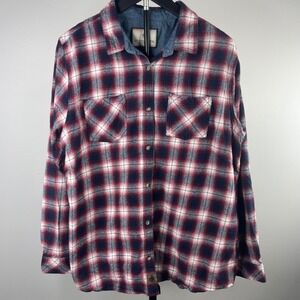 Legendary Whitetails Womens 1X Flannel Shirt Red Blue Plaid Cotton Button Down